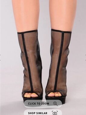Fashion Nova Black Sheer Peep-Toe Mesh Booties